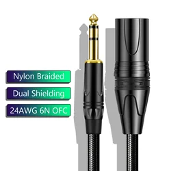 Cable balanceado XLR macho a TRS de 6,35mm, 6,35 macho a 3 pines, Cable de Audio estéreo XLR macho, Cable de micrófono para amplificador de mezclador de altavoz de potencia