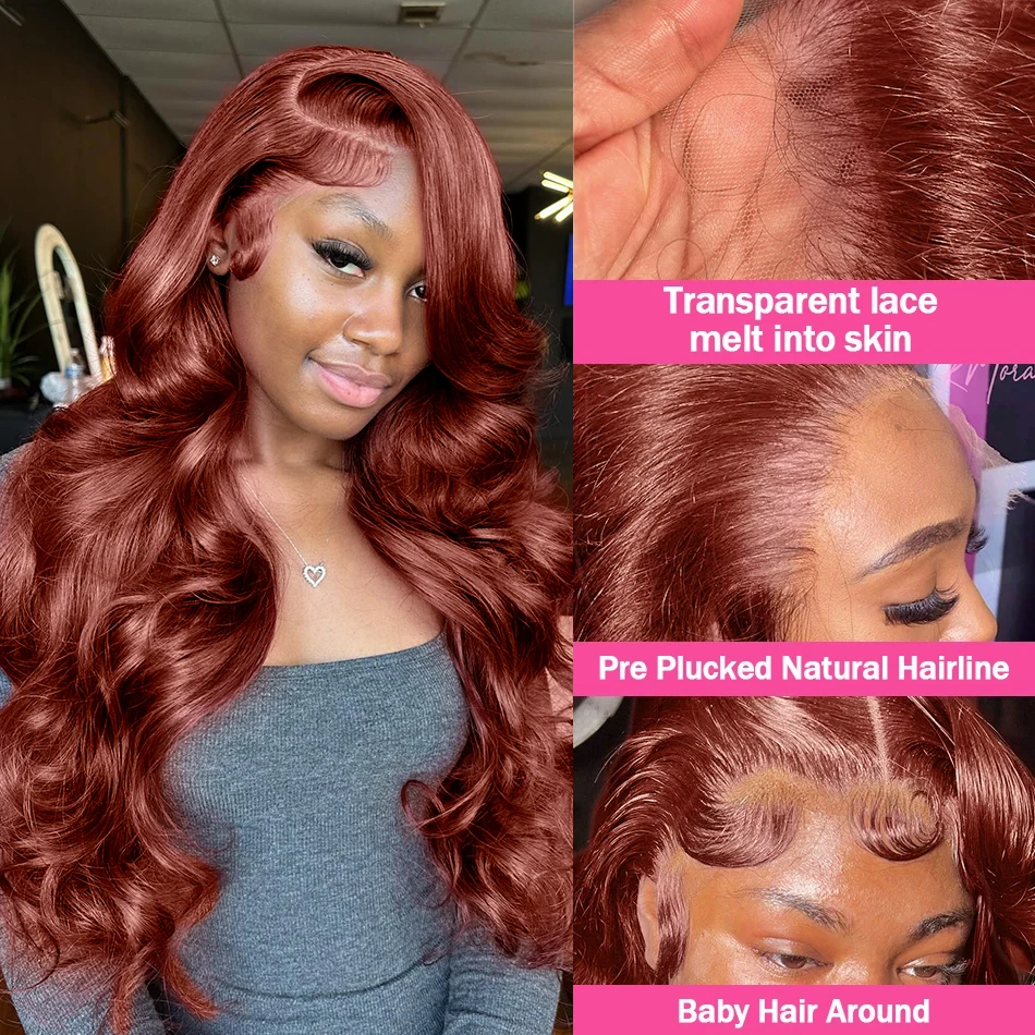 Reddish Brown Lace Front Wig Human Hair Body Wave 13x6 HD Lace Frontal Wigs Dark Red Colored Wig 13x4 Lace Front Wig For Women