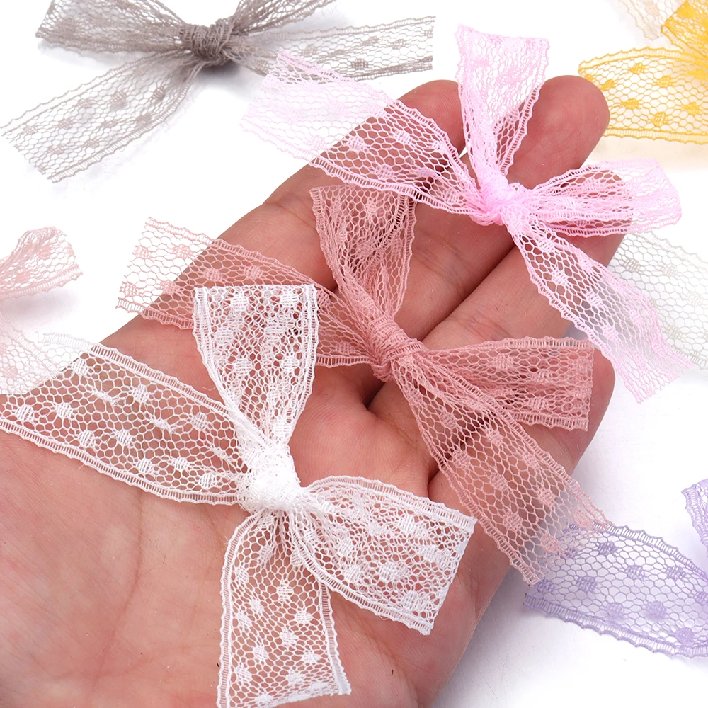 20pcs Mesh Ribbon Bows Mutilcolor Lace Mini Bowknot Satin Ribbon Bow Flower For DIY Craft Decoration Nail Manicure Accessories
