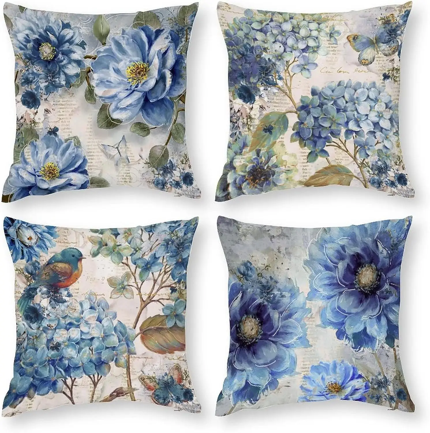 Short Plush Floral Pillowcase Blue Decorative Pillow Cover Flower Farm Cushion Cover Home Sofa Decoration