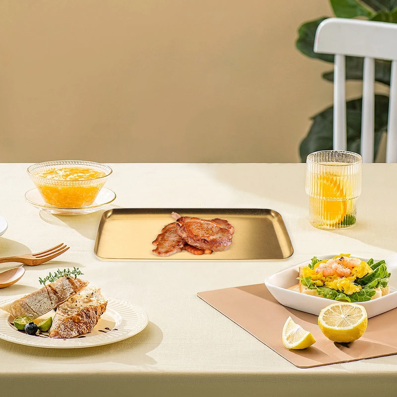 

2 шт. прямоугольные сервировочные подносы из нержавеющей стали золотистого цвета для мяса, закусок, фруктов, конфет, выпечки, кемпинга, уличной еды