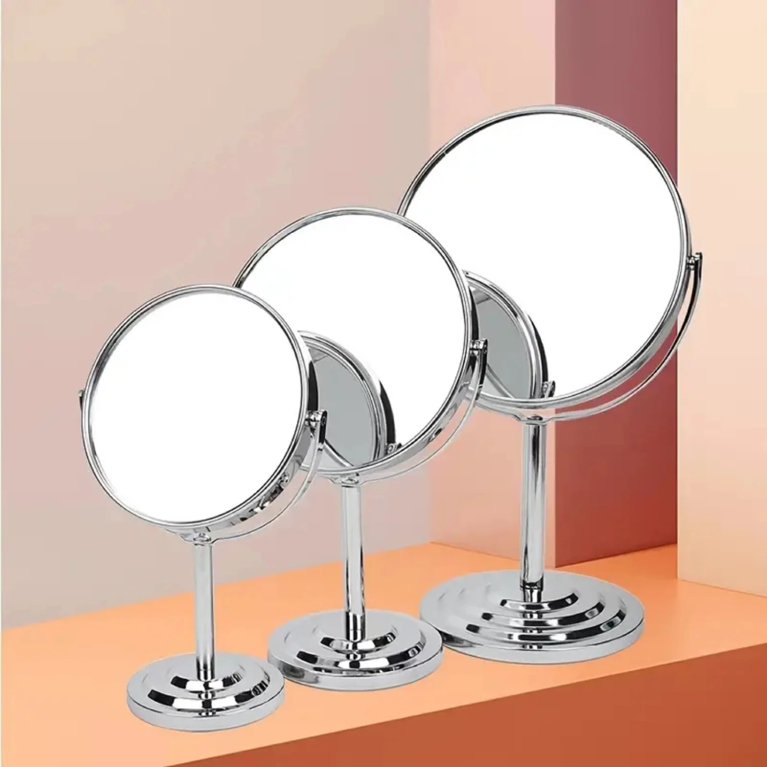

Amplification Mirror Stainless Steel Double Sided Rotary Desktop Makeup Mirrors Dual-Sided Cosmetics Mirrors