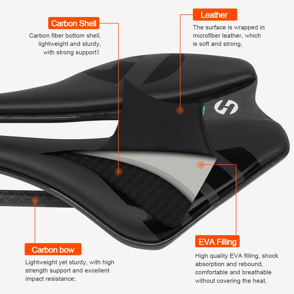 TOSEEK Full Carbon Saddle MTB/Road 143MM Bike Saddle Super Light Leather Carbon Cushions 126g Carbon Rails Bicycle Seat
