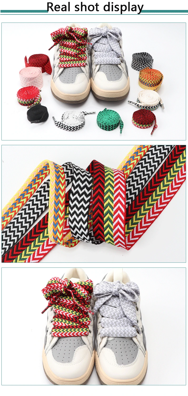 1 Pair Wavy Bread Style Flat Shoelaces Trend Decorative Laces for Sneakers 1.5/2/3 Cm Width Shoe Accessories