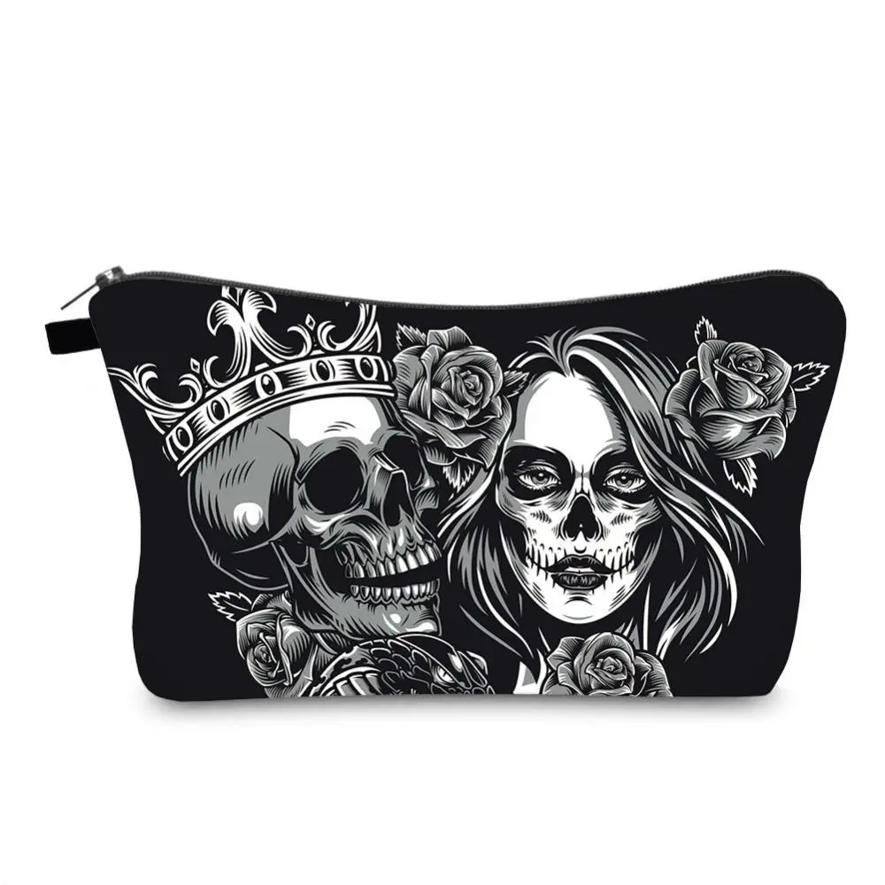 

Gothic Zipper Makeup Bag Storage Purse Skull Pattern Cosmetic Bag Portable Large Capacity Makeup Pouch Women