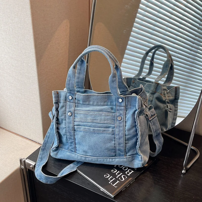 

2023 Новая женская сумка через плечо из мягкой джинсовой ткани, элегантная сумка через плечо с верхней ручкой, универсальная повседневная сумка, шикарная и стильная