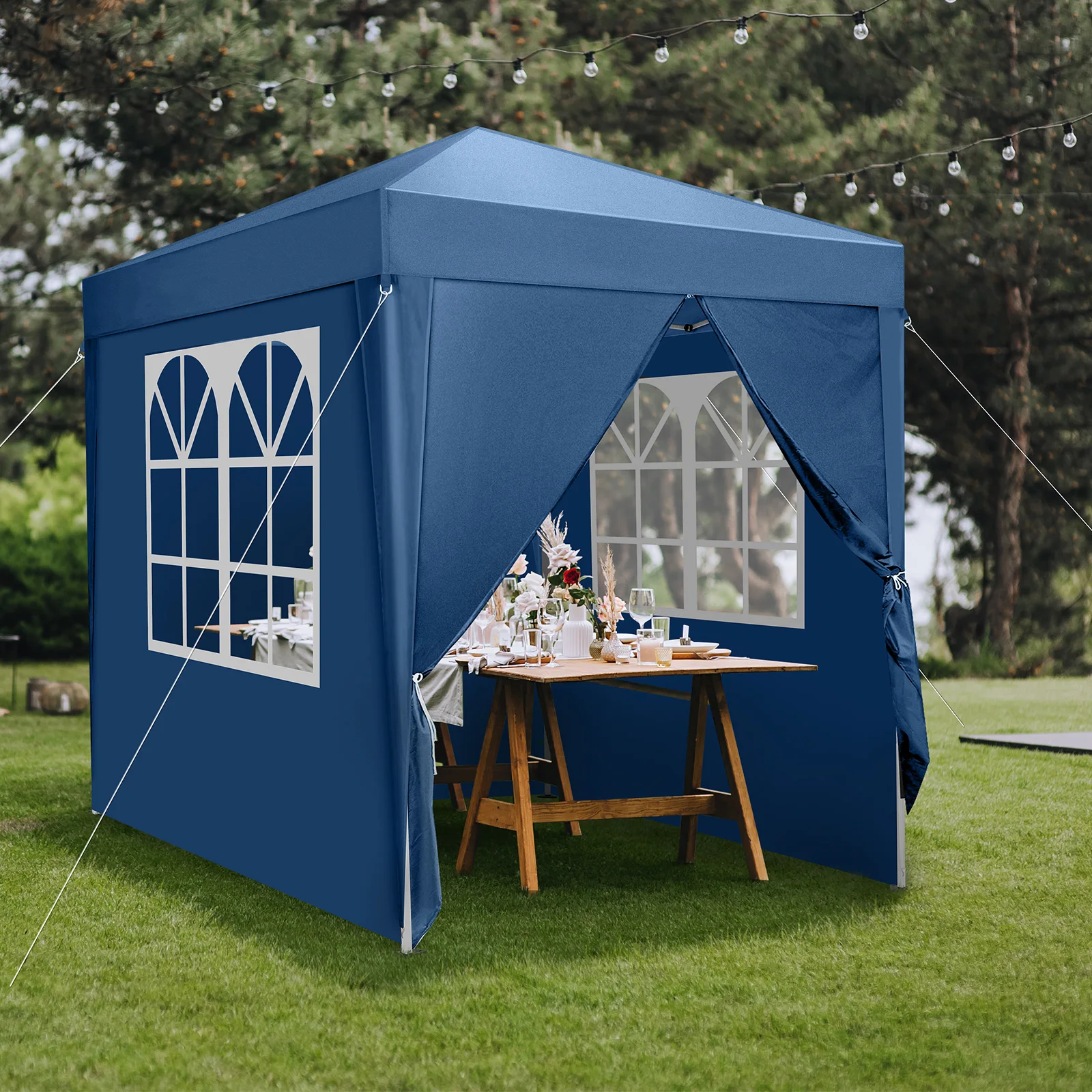 2 x 2m Two Doors & Two Windows Practical Waterproof Right-Angle Folding Tent Blue