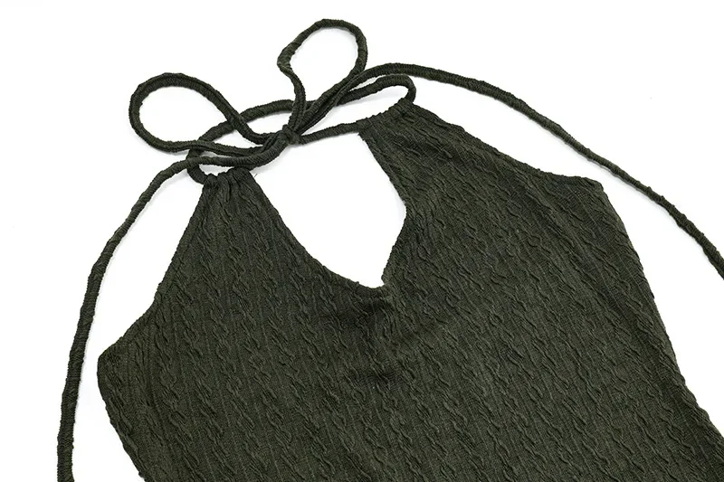 Vintage Knitted Halter Mini Dress Sexy Bandage Hollow Out Backless Dresses Elegant Sleeveless Party Dresses Bohemia Vestidos Y2k