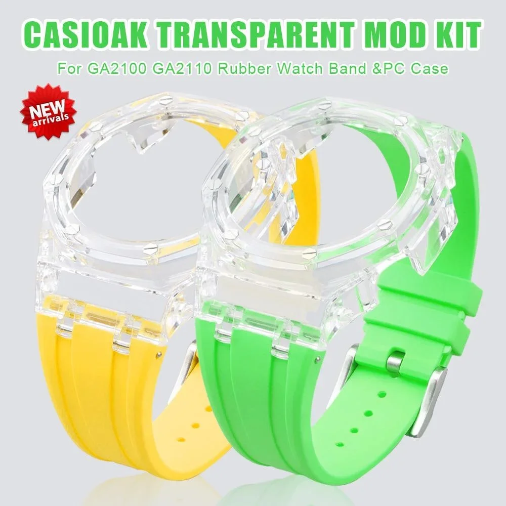 PC Case For Casioak GA2100 GA2110 Transparent Modification Kit For GAB2100 2110 Rubber Strap Cover Replacement Accessories