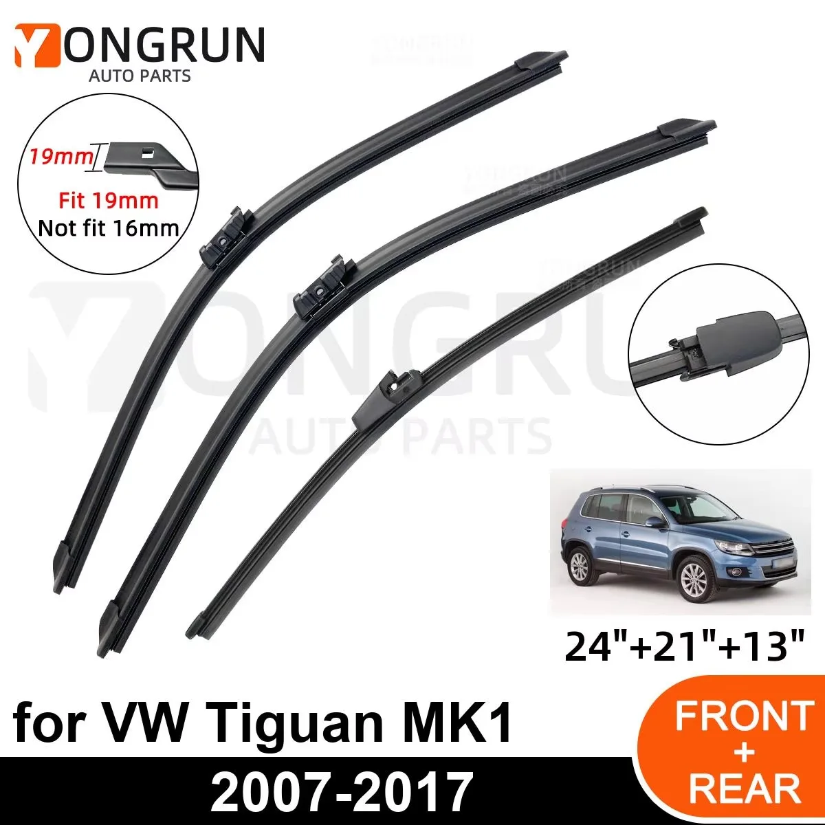 YONGRUN Auto-Wischer für VW Tiguan MK1 2007–2017, vordere und hintere Windschutzscheibe, vier Jahreszeiten, langlebiges Zubehör, 2007, 2008, 2009, 2010, 2017