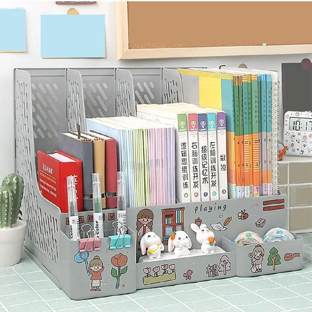 

Back To School Large Capacity File Storage Box Detachable Pen Holder Desktop File Box Plastic Multi-color File Rack Home Use