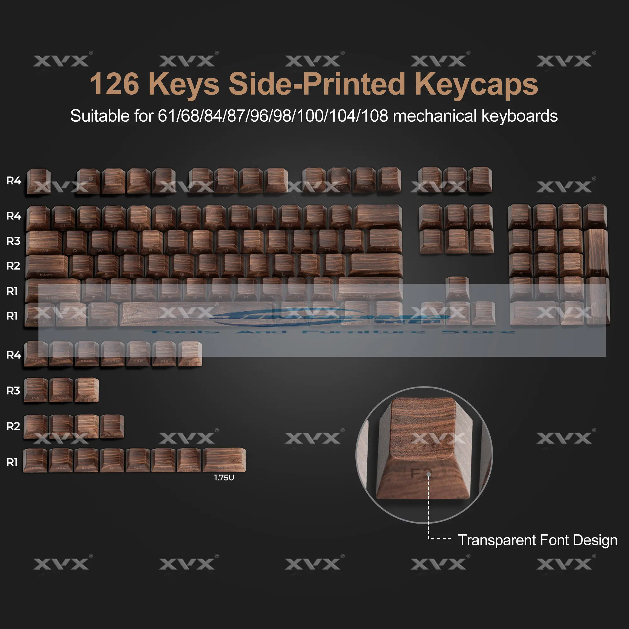 

XVX ореховое зерно, оригинальная заводская полупрозрачная пятисторонняя термосублимационная колпачок с высокой боковой гравировкой по индивидуальному заказу