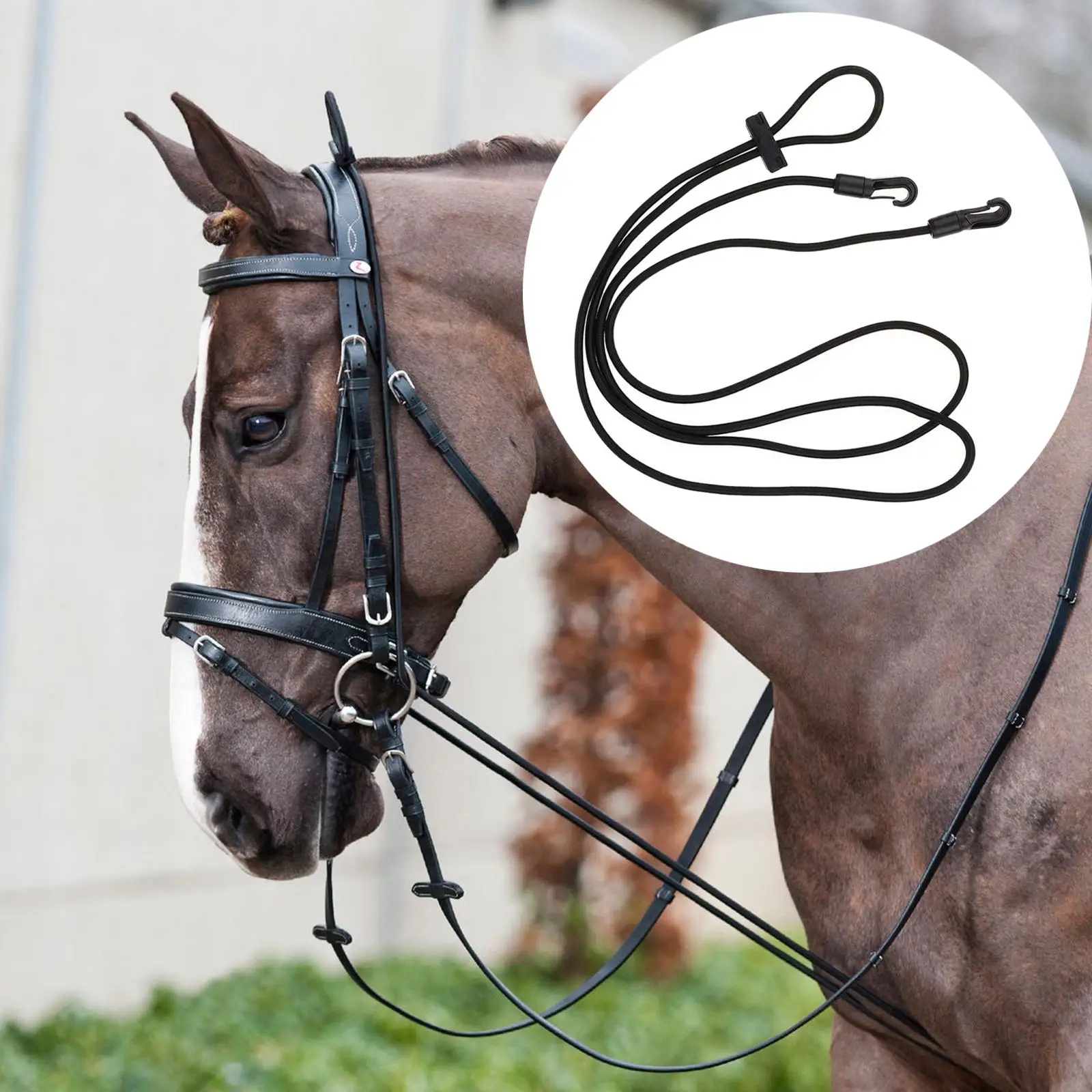 Correa de Rein para caballo de 10 pies, camilla de cuello negra para caballo, elástica ajustable con hebillas de plástico, suministros ecuestres para caballos