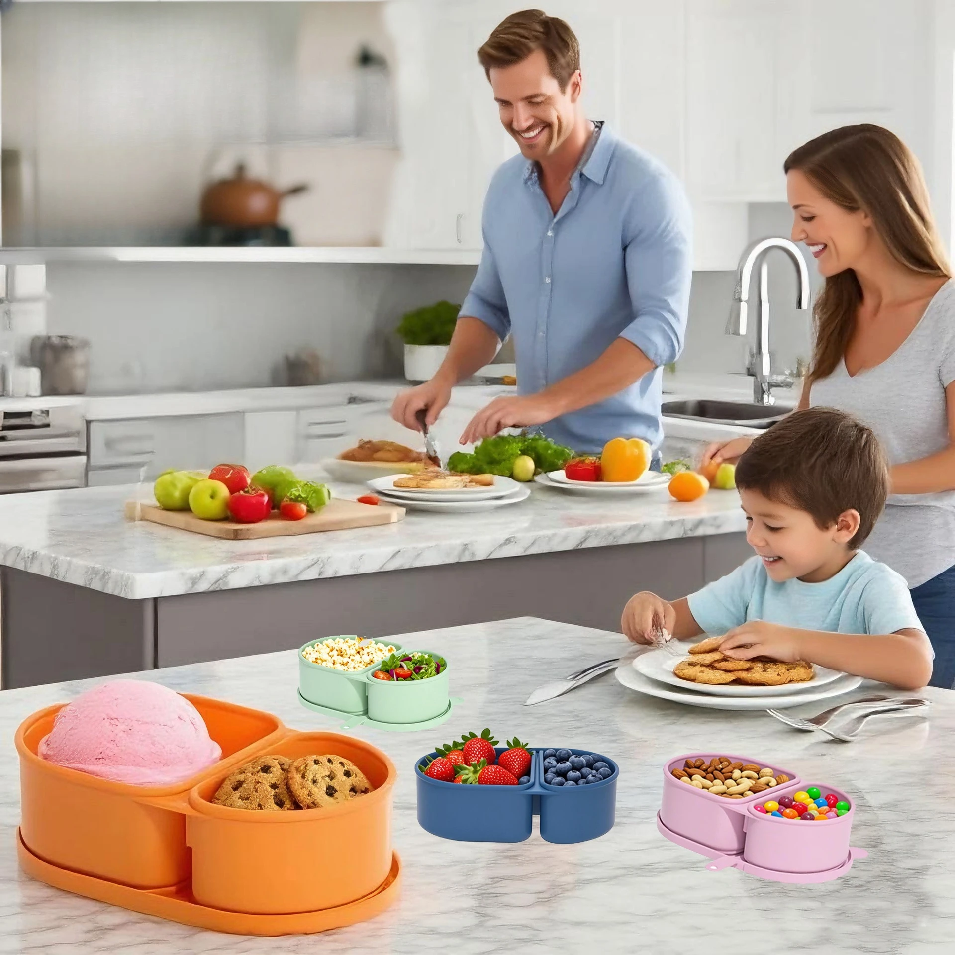 

Portable Lunch Box Silicone Container With Compartments Airtight Seal For Snacks,School,Office,Outdoor Camping Picnic Meal Prep