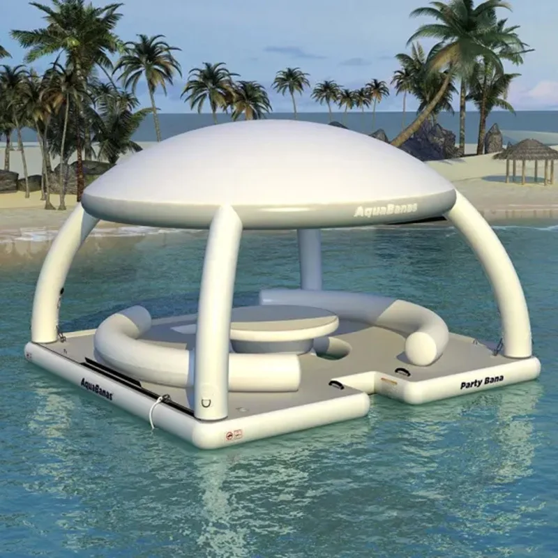 High Quality Water Inflatable Floating Dock 340x340cm Water Inflatable Platform Tent With Awning Inflatable Tent
