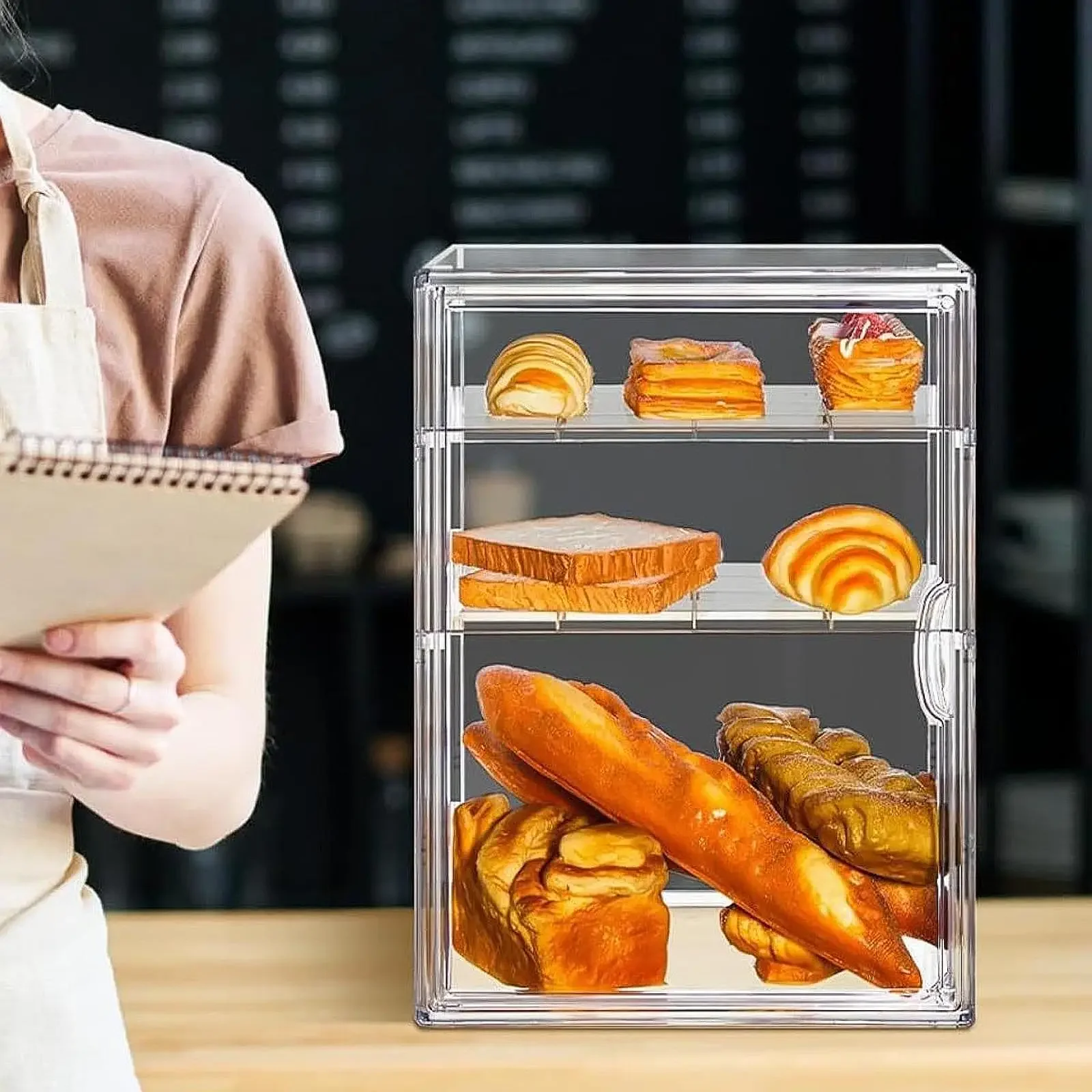 Bakery Display Case with Clear Lid Pastry Showcase Cake Holder Kitchen Baking Display Case for Party Banquet Bread Store Donut