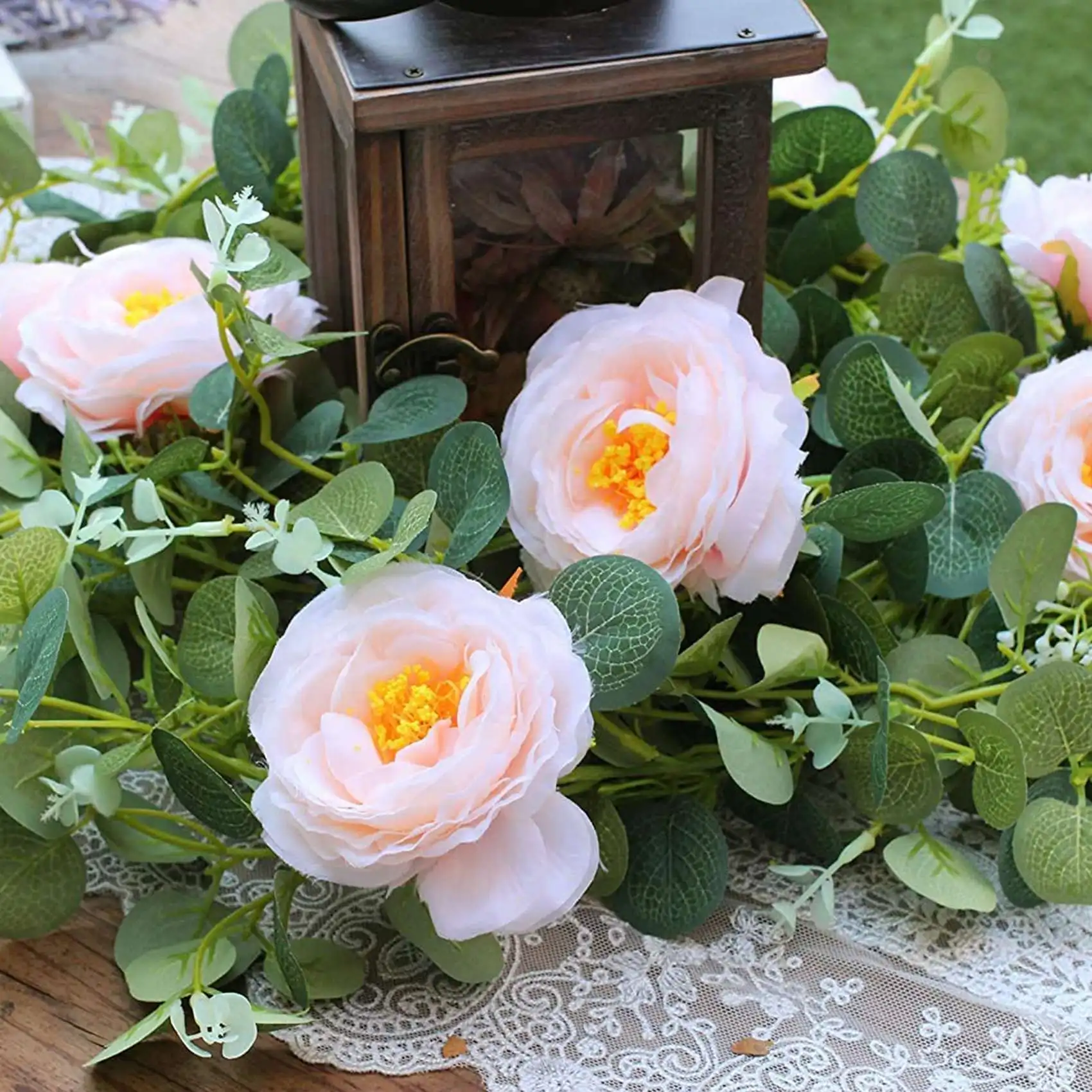 

Цветочная гирлянда, 2 упаковки, эвкалиптовая гирлянда с розой цвета шампанского, зеленая гирлянда, объемная искусственная шелковая цветочная эвкалиптовая листья, лоза