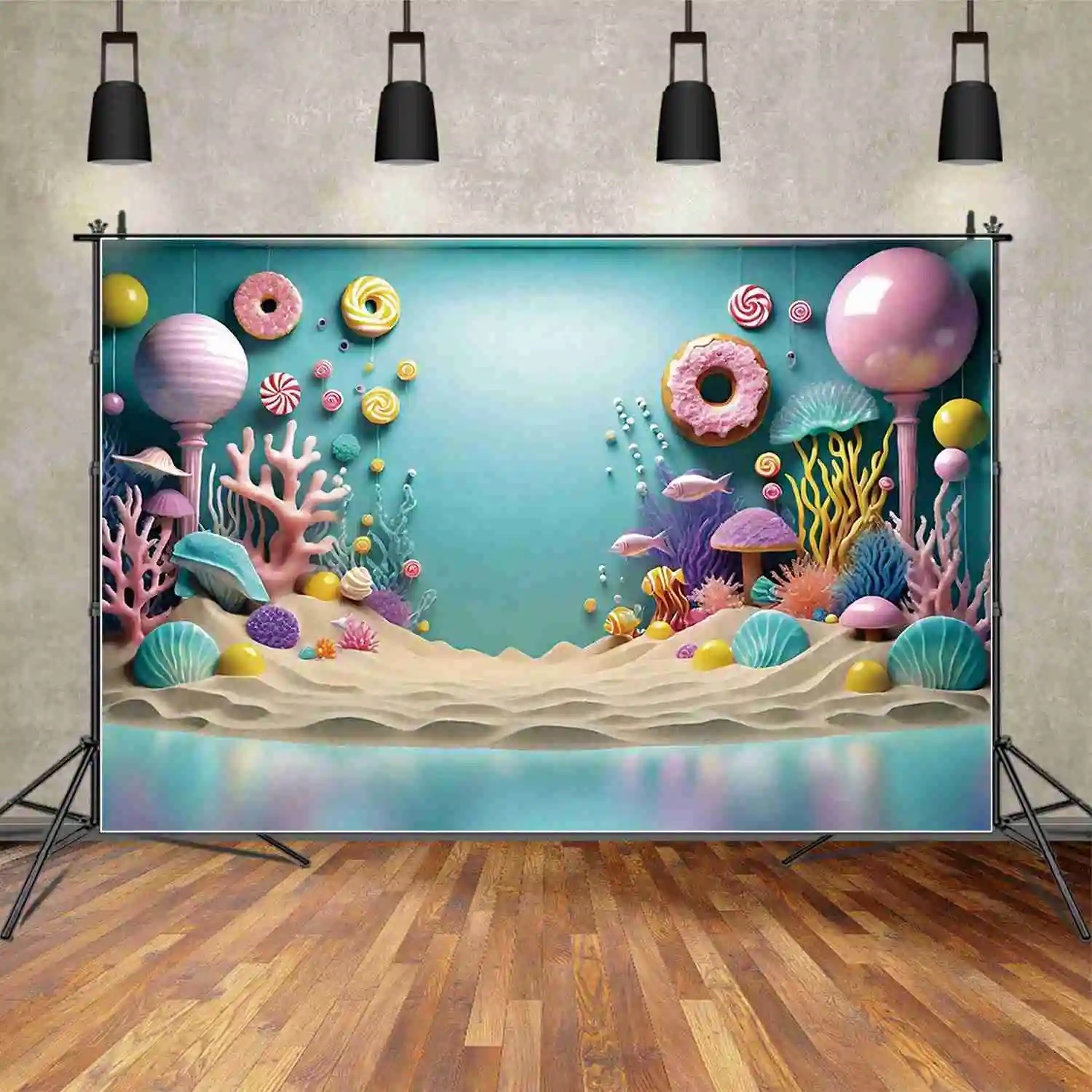 Mond. qg Strand Süßigkeiten Geburtstag 1 Jahr Hintergrund Baby 3d Meeresboden Sommer Kulissen benutzer definierte Party Dekoration Fototermin liefert