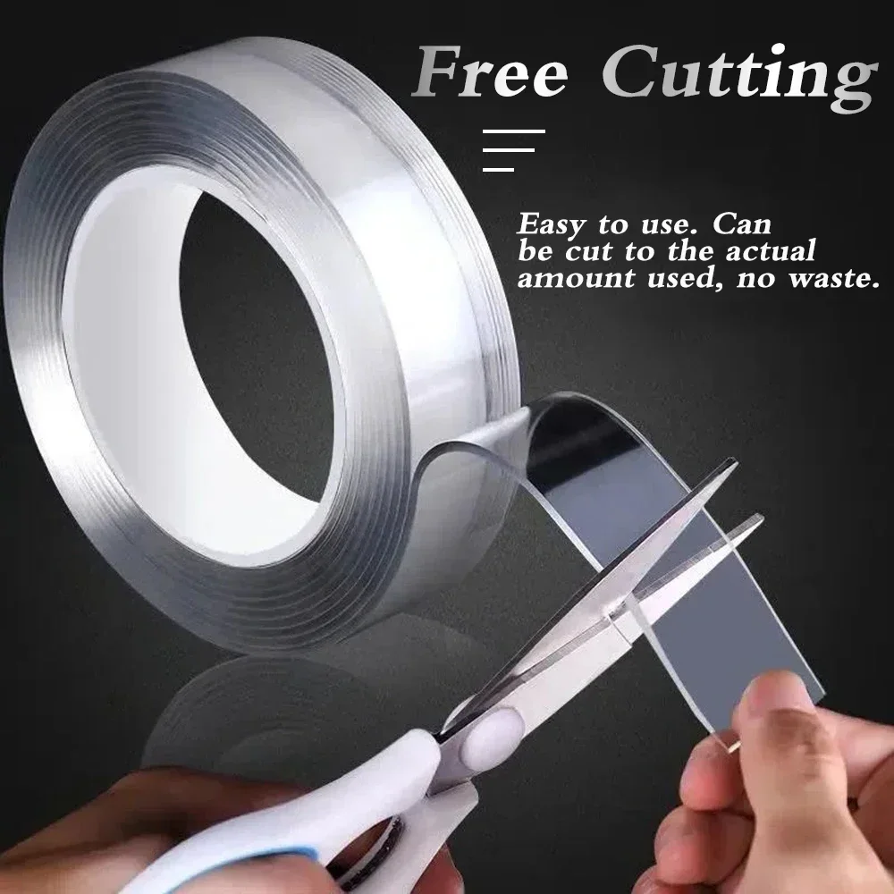 1 rolo de fita nano dupla face transparente, reutilizável, à prova d'água, fita adesiva transparente, fita de montagem, 1mm de espessura