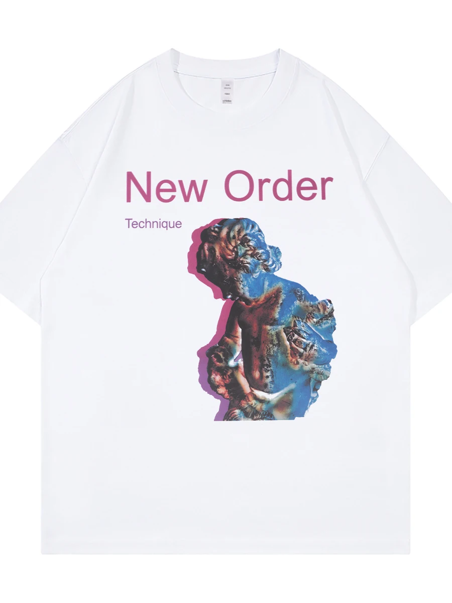 New Order Band Retro American Street Loose Shoulder Pure Cotton round Neck Rock Short Sleeve T-Shirt Black Casual Summer Top