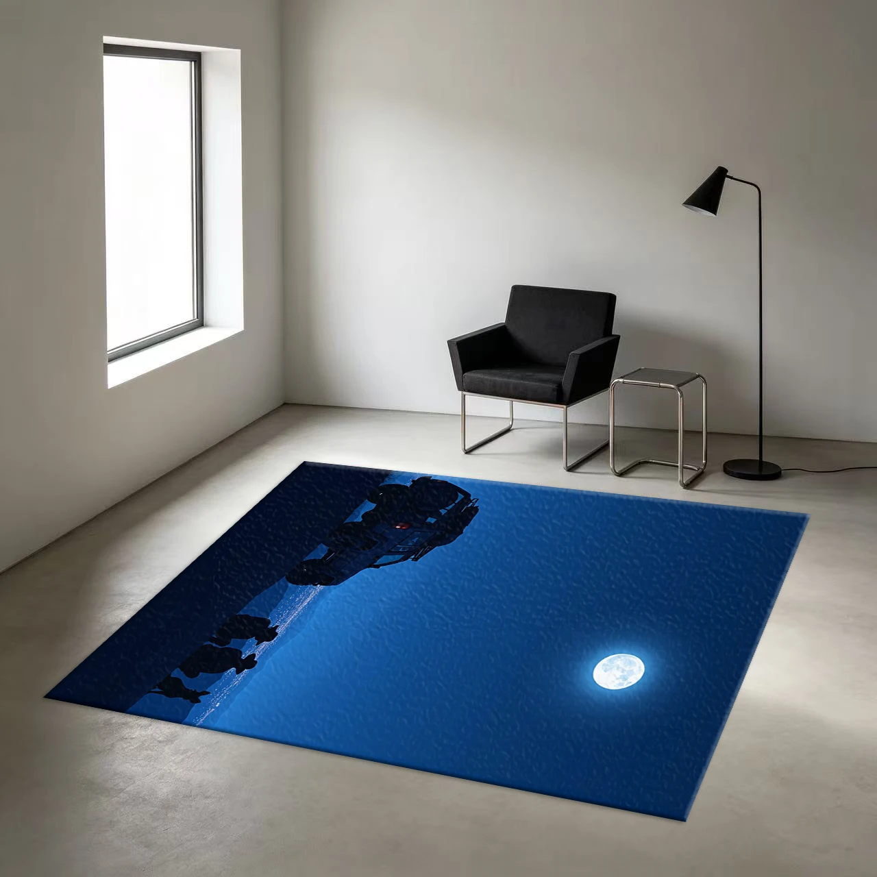 Nighttime Full Moon Off-Road Vehicle Adventure Silhouette Carpet Floor Mat Outdoor Travel Scenery Non-Slip Mat