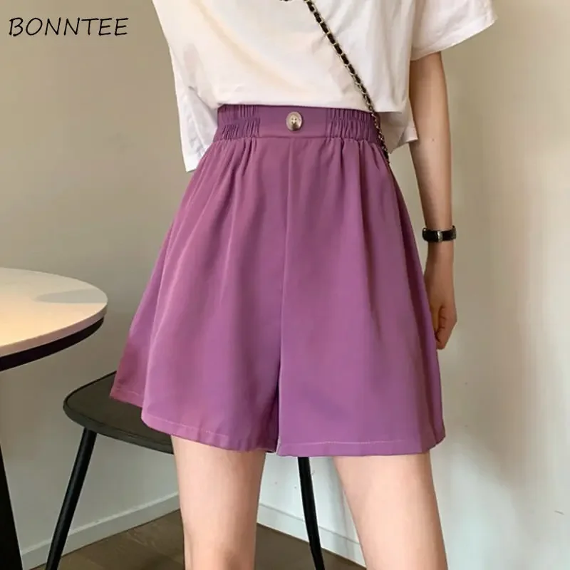 Shorts Women Solid Folds Simple All-match Young Creativity Vintage Basics Spring Leisure Stylish Korean Style Ladies Gentle New