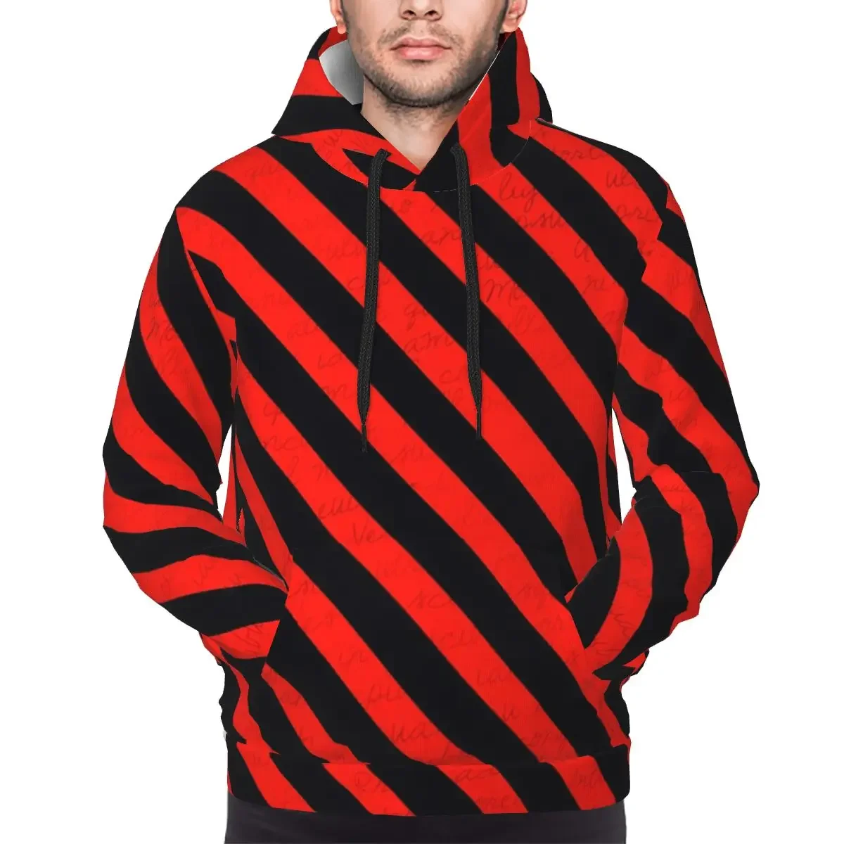 Sudadera con capucha de líneas geométricas a rayas negras y rojas, jersey Harajuku, sudadera de otoño e invierno para hombres y mujeres, camisetas de manga larga