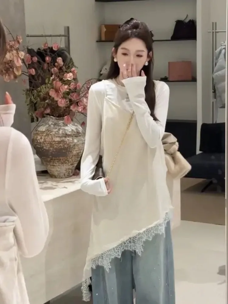 

Корейское женское свободное платье-миди с асимметричной кружевной отделкой, уникальное, красивое, многослойное, на бретельках