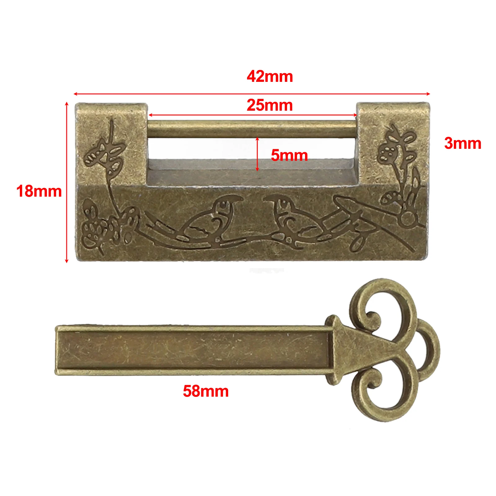 Home Decoration Vintage Collection Chinese Style Padlock Antique Padlock 42*18mm Functional Lock Vintage Elegance