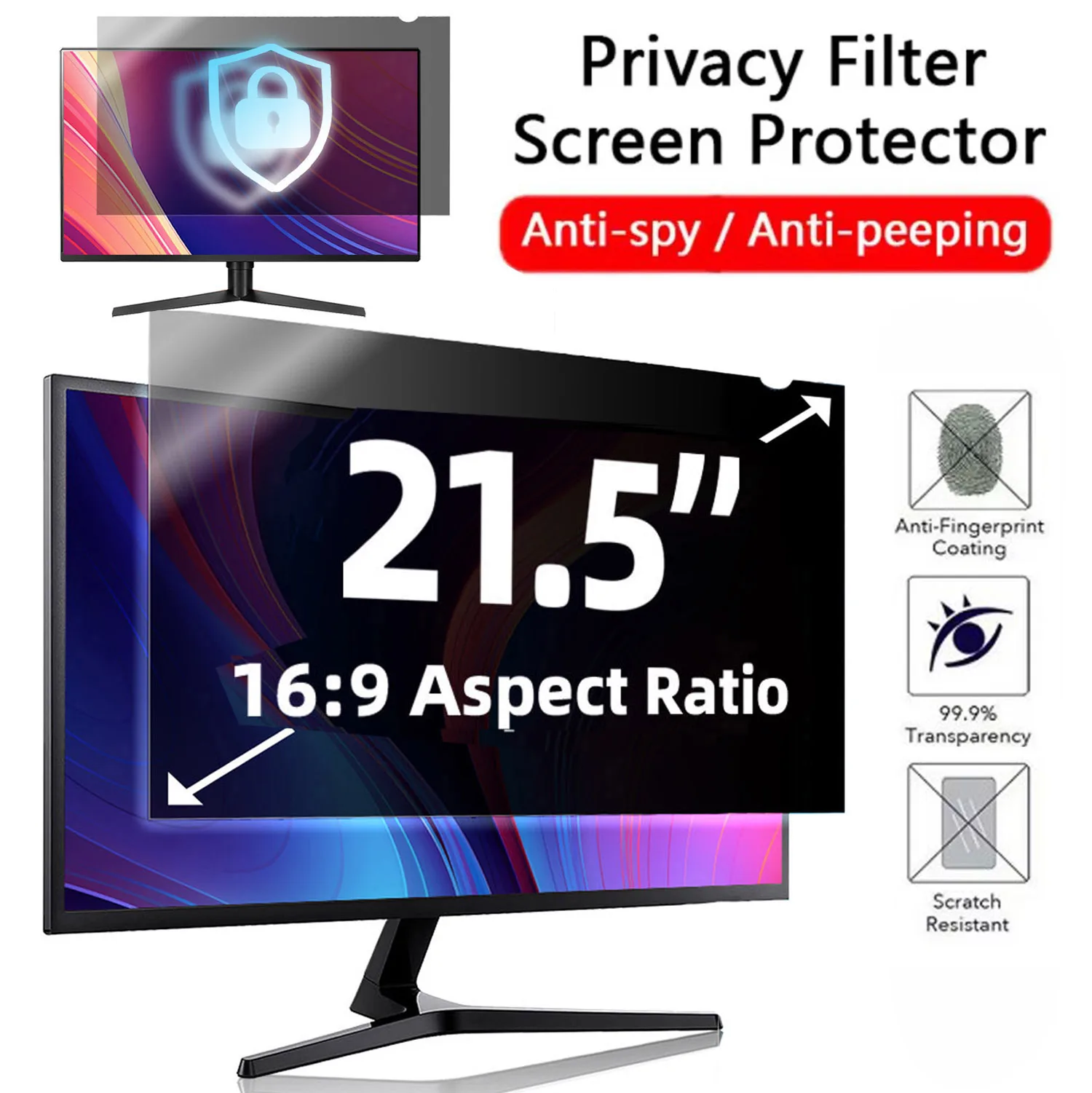 

21.5 Inch Computer Privacy Screen Filter 16:9Widescreen Removable PC 21.5" Desktops Monitor Anti-spy-peep Scratch Protector Film