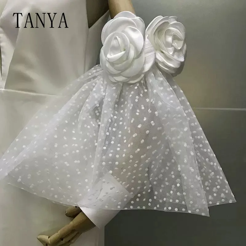 Tulle dapat dilepas lengan lonceng panjang dengan bunga romantis aksesoris pengantin Gingerless sarung tangan Chic