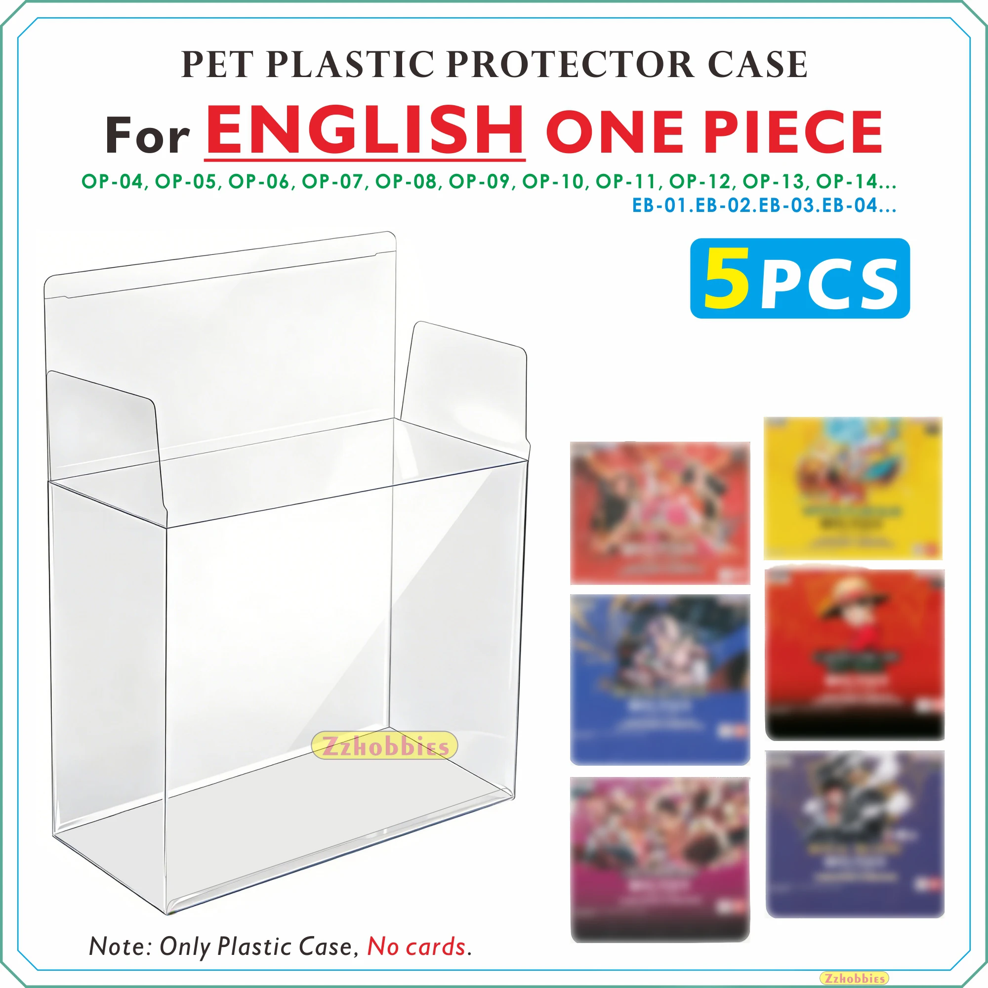 5PCS Clear Plastic Protector Case For English ONE PIECE(OP03 04 05... / EB01...) 0.45MM Folded Plastic Box