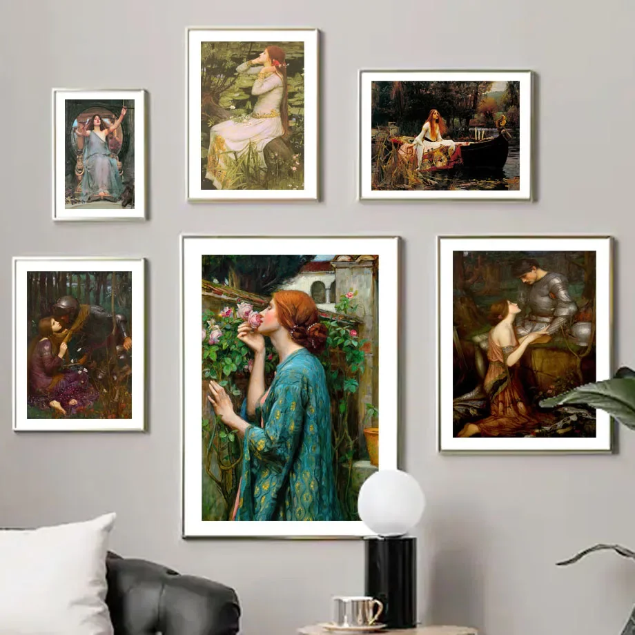 John William Waterhouse Lady Shalott Retro Wall Art Canvas Painting Nordic Posters And Print Wall Pictures For Living Room Decor