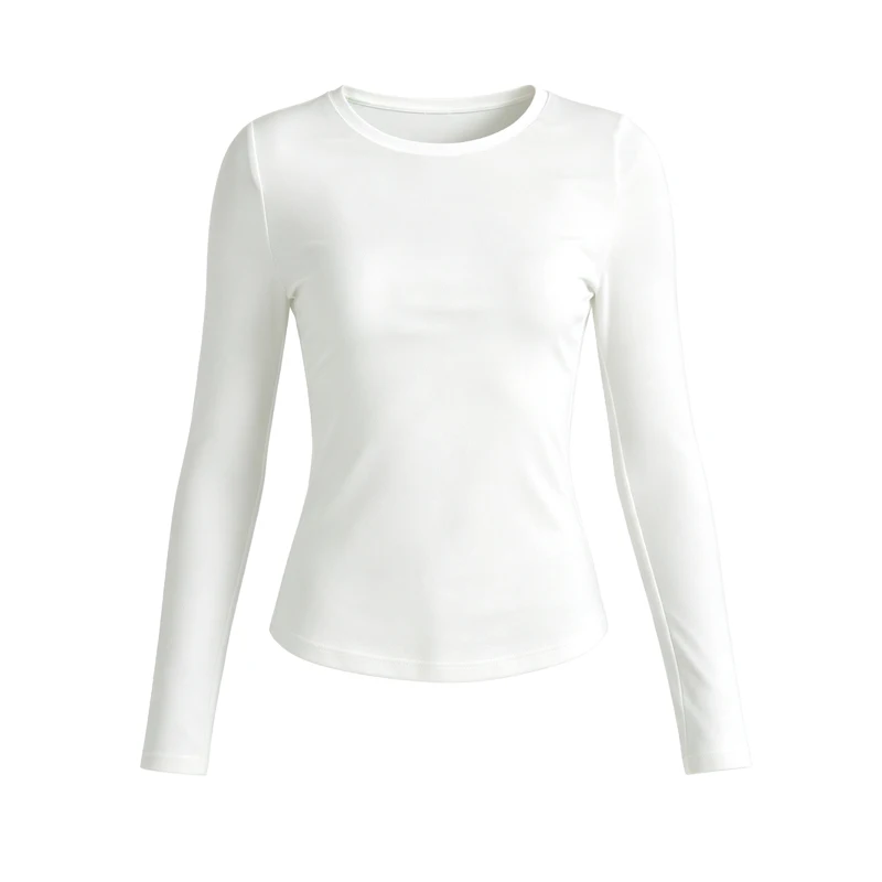 Damen Langarm Slim Fit T-Shirt, Einfarbiges Basic O-Neck Unterhemd, Lässiges Weiches Dehnbares Strick-Basis-Layer-Oberteil, Damen-Alltags-T-Shirt – Detail 6