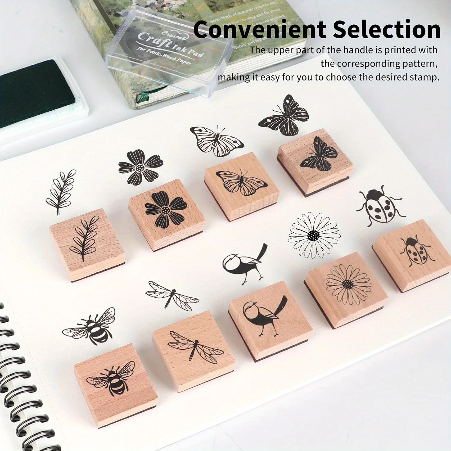 9-teiliges Set Vintage-Holzstempel mit Gummi für die Herstellung von Naturstempeln, Stempelset für DIY-Kunsthandwerk, Tagebücher und Scrapbooks