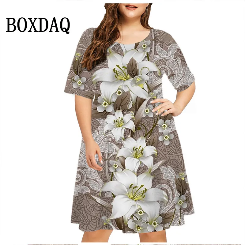 2024 neue Sommerkleider Frauen Pflanze Blume lose Vintage Kleid lässig Kurzarm Print Mini kleid übergroße weibliche Sommerkleid