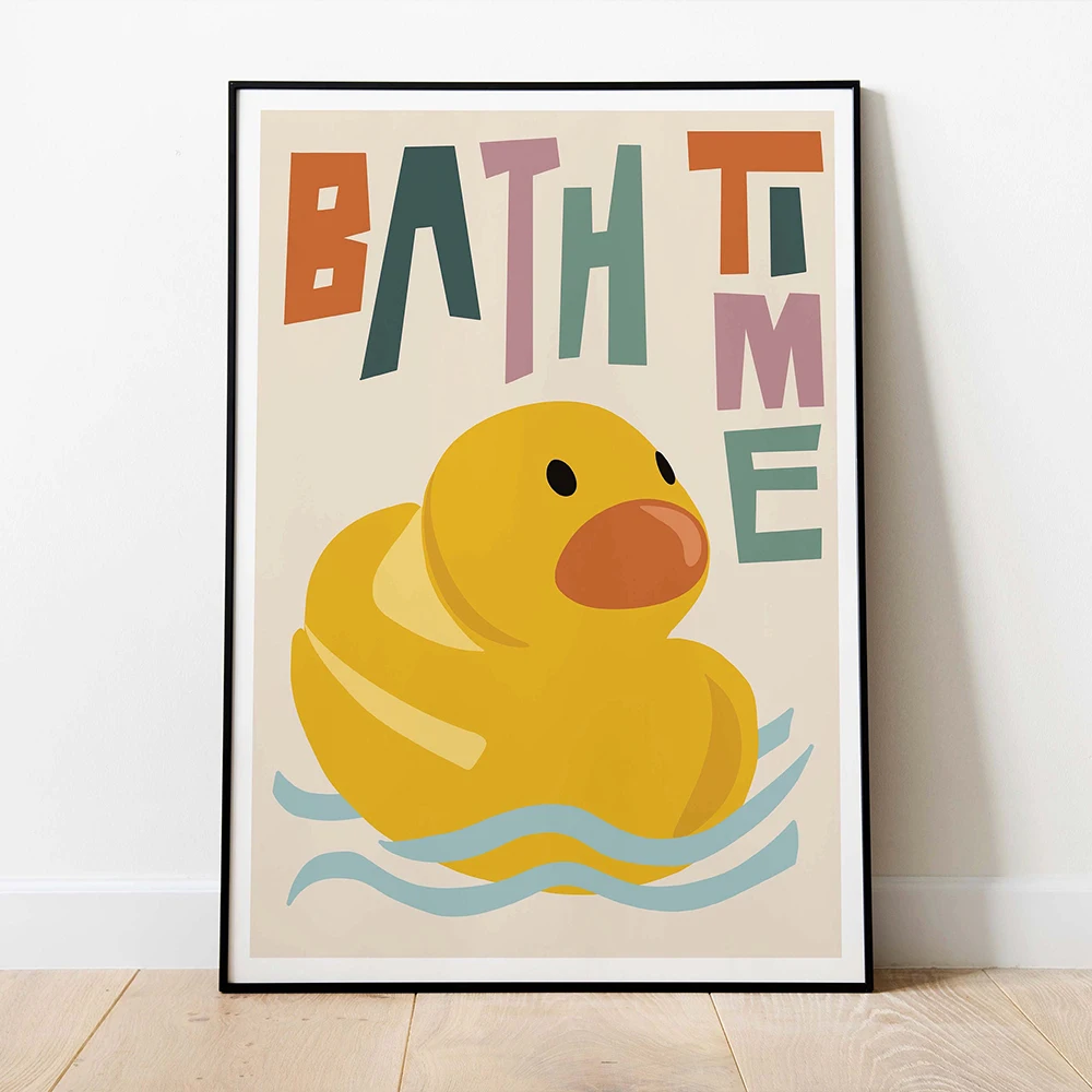 Colourful Cute Animal Duck Canvas Painting Bath Time Posters Bathroom Wall Art Print Washroom Kids Baby Room Home Decor Pictures