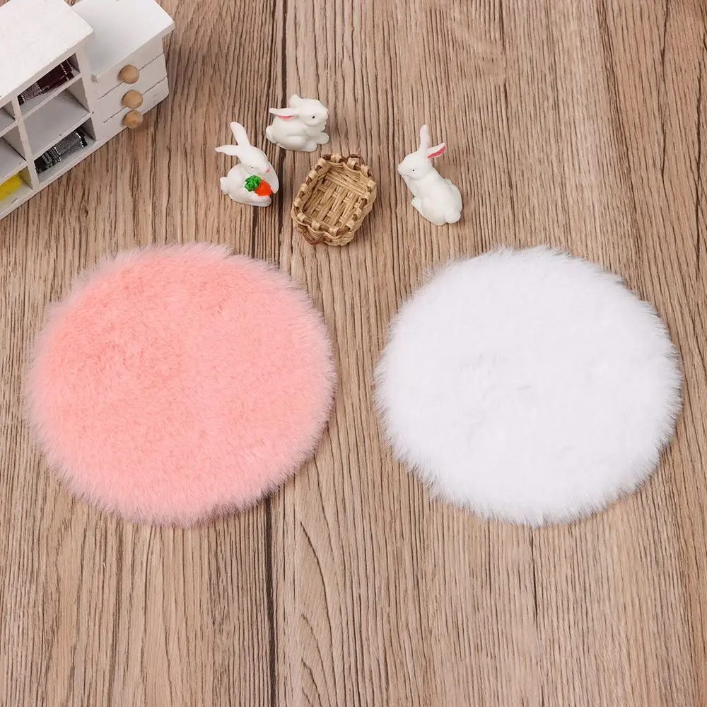 Dollhouse Miniature Furry Round Cloud Shape Plush Floor Rug Carpet Mat Dolls House Living Room Furniture Decoration Accessories