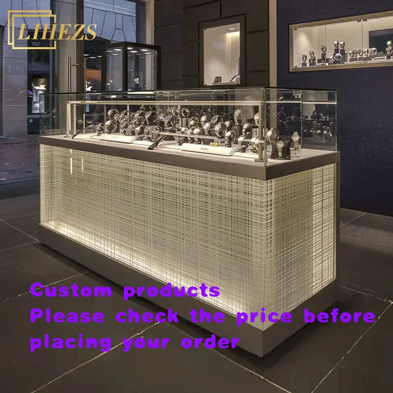 custom.Elegant Wooden Glass Watch Showcase From Switzerland LED Lighting Retail Display Counter Jewelry & Watches