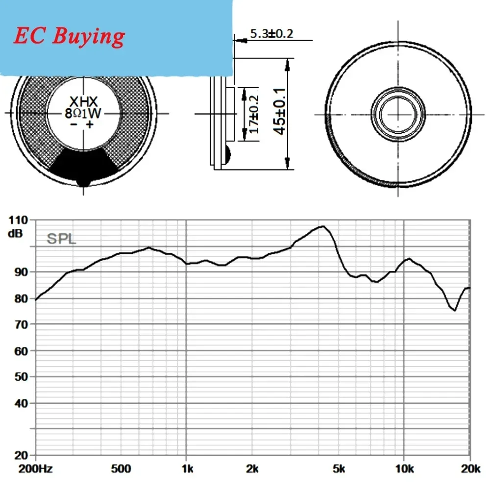 2PCS/Lot 45MM 8Ohm 1W Iron Case RoHS Speaker Ultra-thin Speaker 45*5.3MM  Diameter 4.5CM 8 Ohm 1 Watt Micro Loudspeaker
