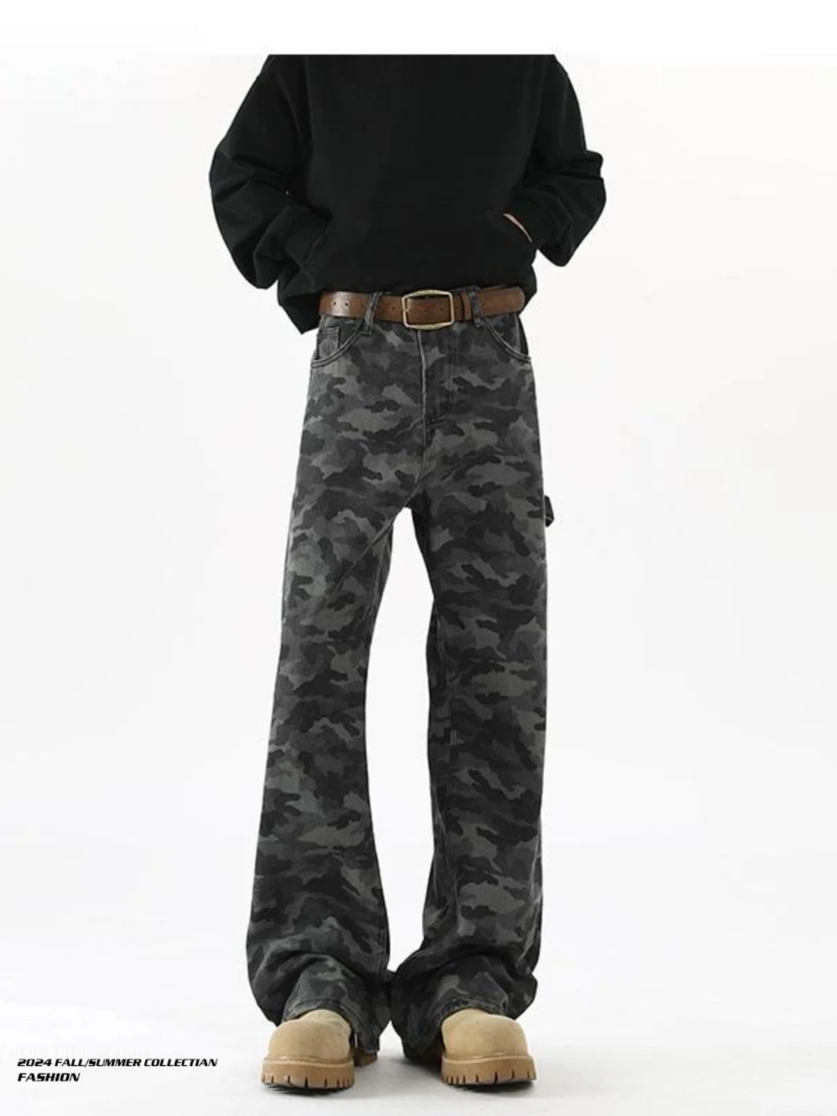 

American Sle Retro Camouflage Workwear Jeans Men's Spring Autumn Loose Straight Leg Cleanfit Logging Long Trousers