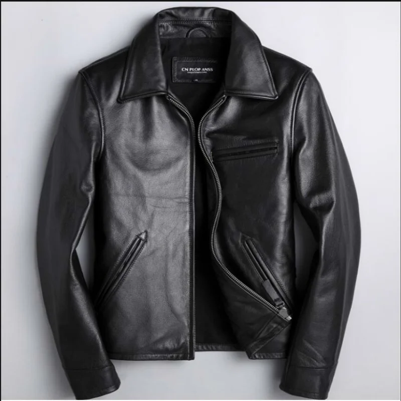 Men Genuine Leather Winter Clothing Nature Cow Leather Jacket Mens Motorcycle Black Casual Leather Jackets Male Short Outerwear