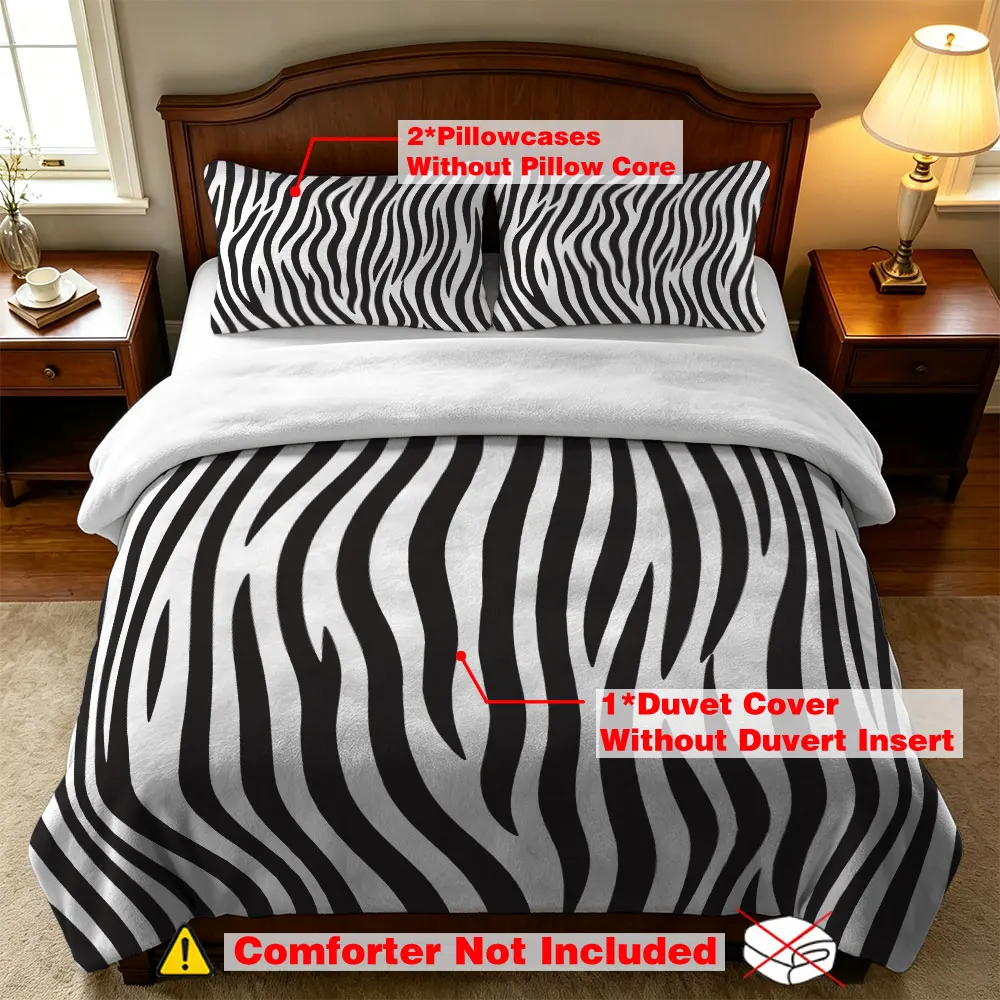 Thick Zebra Print Milk Velvet Bedding Set 3Pcs Soft Warm Duvet Cover Black White Animal Pattern Queen King