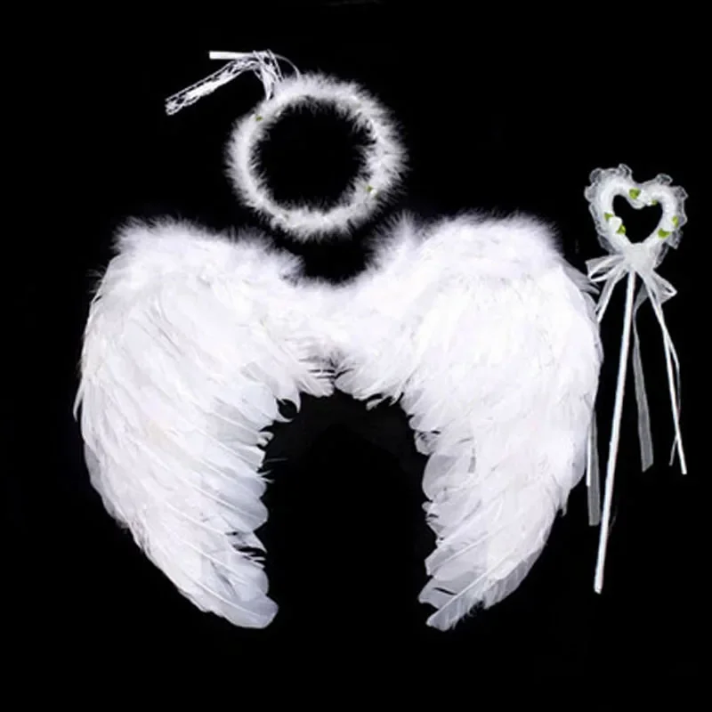 Costume d'Ailes d'Ange avec Halo pour Fille, Baguette Magique, Accessoires de Plumes, Décoration Blanche, Cosplay, ixd'Anniversaire, pour Enfant