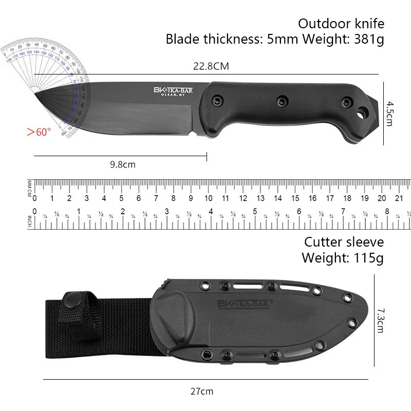 Faca tática multifuncional de sobrevivência de alta dureza, faca portátil de autodefesa para acampamento ao ar livre, bainha K, faca reta