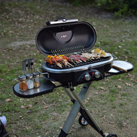 Portable Stand-Up Propane Grill, Gas Grill with 3 Adjustable Burners & Instastart Push-Button Ignition