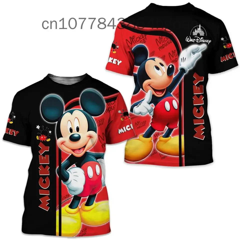 2024 Disney Mickey Mouse męska koszulka letnia z krótkim rękawem Disney 3D Print Cartoon Anime casualowa dziecięca koszulka