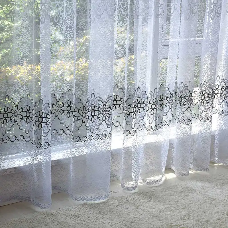 Modern Floral Sheer Curtains For Living Room Bedroom Printed Tulle Voile Curtain For Kitchen Window Treatment Drapes Blinds Door