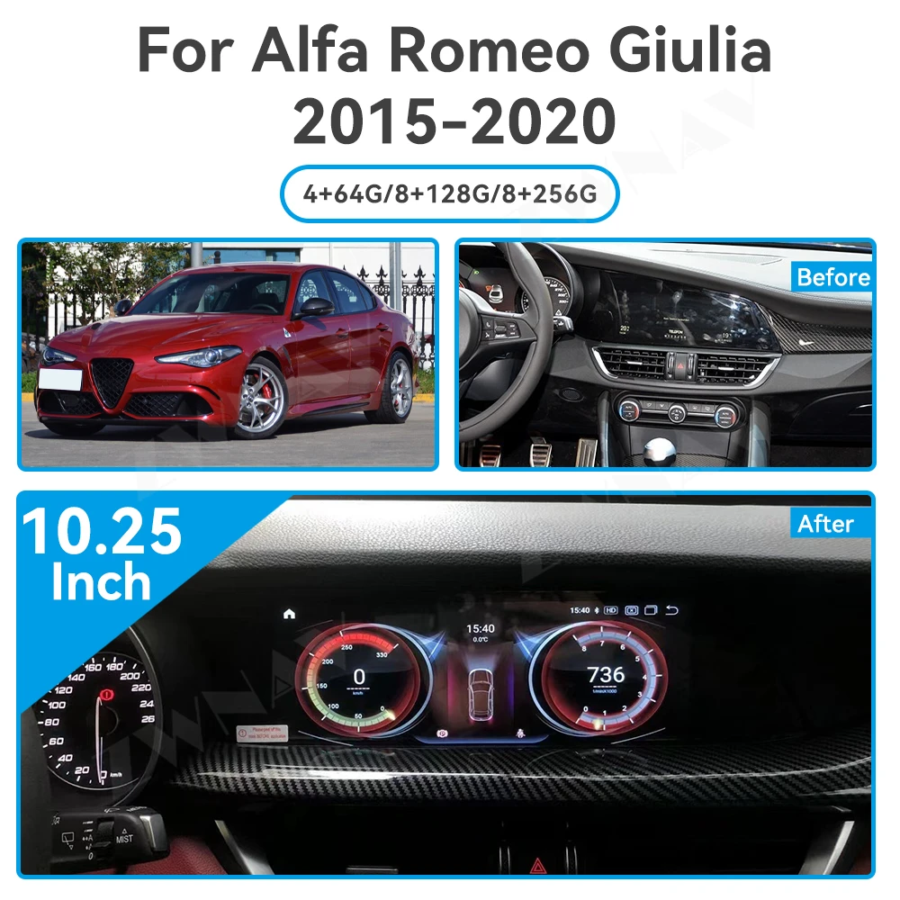 10.25\'\' For Alfa Romeo Giulia 2015-2020 Car Radio Multimedia Player  Android 12 Carplay GPS Navigation RDS FM Stereo Audio