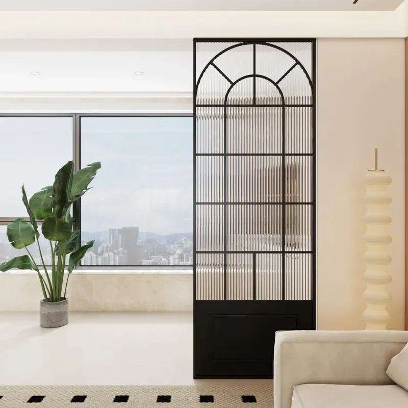French Cream Style Changhong Glass Partition Wrought Iron Stainless Steel Screen for Living Room Entry Office Divider Wall